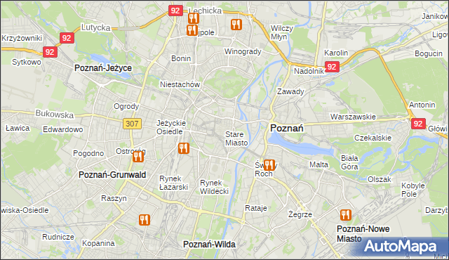 mapa Stare Miasto gmina Poznań, Stare Miasto gmina Poznań na mapie Targeo