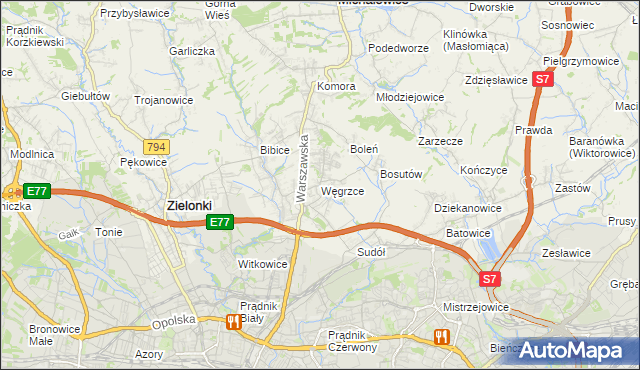 mapa Węgrzce gmina Zielonki, Węgrzce gmina Zielonki na mapie Targeo
