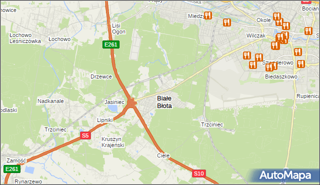mapa Białe Błota powiat bydgoski, Białe Błota powiat bydgoski na mapie Targeo