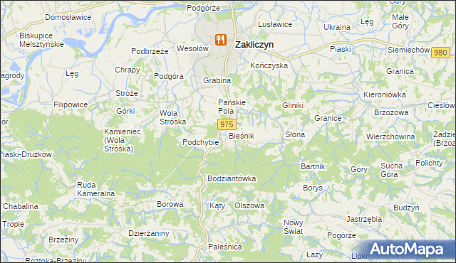 mapa Bieśnik gmina Zakliczyn, Bieśnik gmina Zakliczyn na mapie Targeo