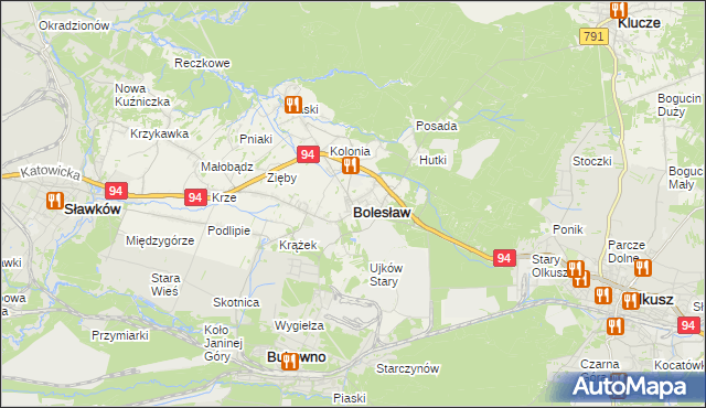 mapa Bolesław powiat olkuski, Bolesław powiat olkuski na mapie Targeo