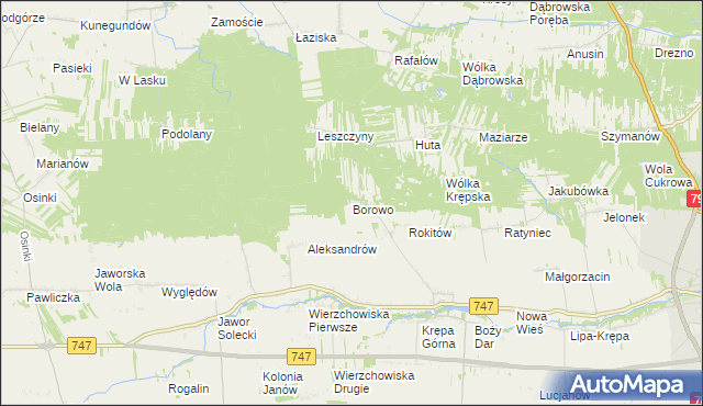 mapa Borowo gmina Lipsko, Borowo gmina Lipsko na mapie Targeo