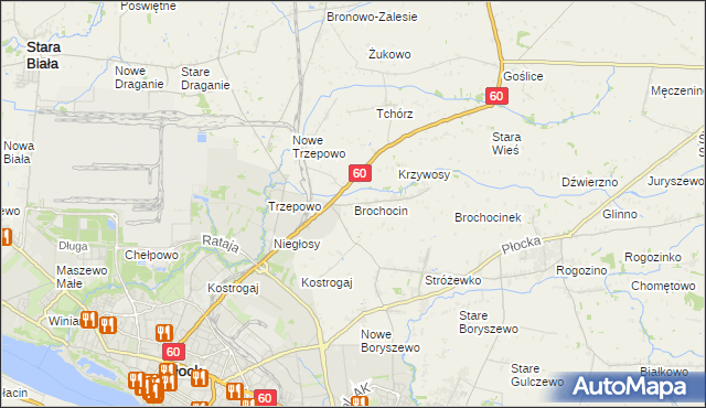 mapa Brochocin gmina Radzanowo, Brochocin gmina Radzanowo na mapie Targeo