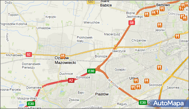 mapa Bronisze gmina Ożarów Mazowiecki, Bronisze gmina Ożarów Mazowiecki na mapie Targeo