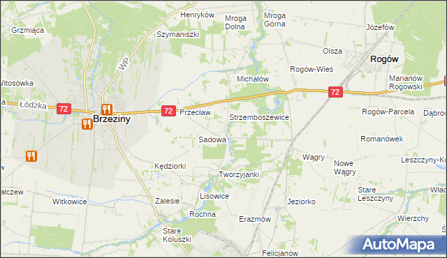 mapa Bronowice gmina Brzeziny, Bronowice gmina Brzeziny na mapie Targeo