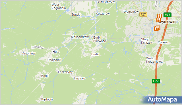 mapa Budki gmina Chlewiska, Budki gmina Chlewiska na mapie Targeo