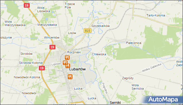 mapa Chlewiska gmina Lubartów, Chlewiska gmina Lubartów na mapie Targeo