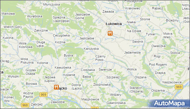 mapa Czarny Potok gmina Łącko, Czarny Potok gmina Łącko na mapie Targeo