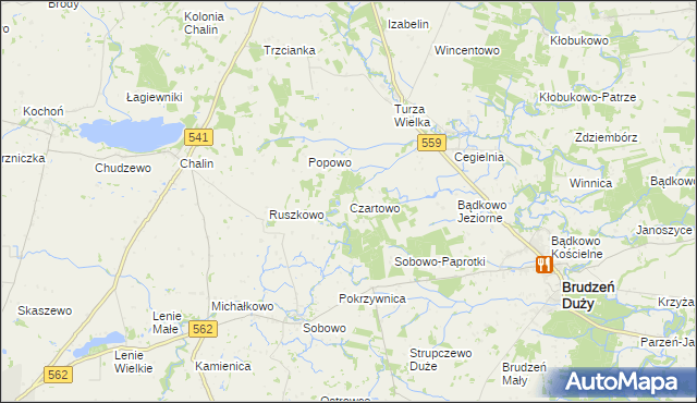 mapa Czartowo gmina Dobrzyń nad Wisłą, Czartowo gmina Dobrzyń nad Wisłą na mapie Targeo