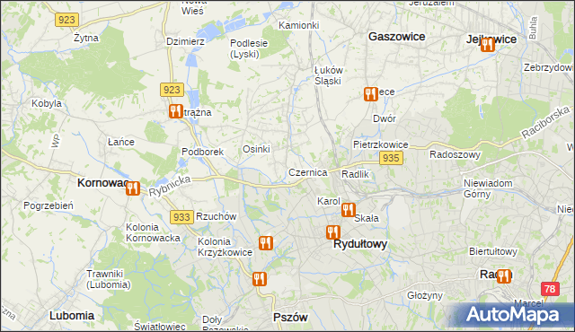 mapa Czernica gmina Gaszowice, Czernica gmina Gaszowice na mapie Targeo