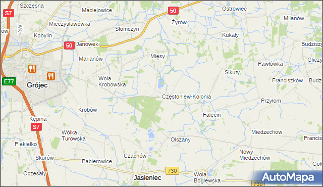 mapa Częstoniew-Kolonia, Częstoniew-Kolonia na mapie Targeo