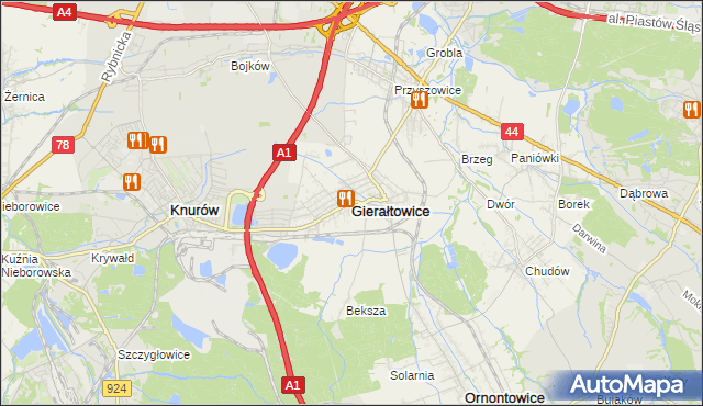 mapa Gierałtowice powiat gliwicki, Gierałtowice powiat gliwicki na mapie Targeo