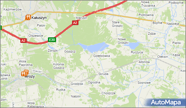 mapa Gołębiówka gmina Kałuszyn, Gołębiówka gmina Kałuszyn na mapie Targeo