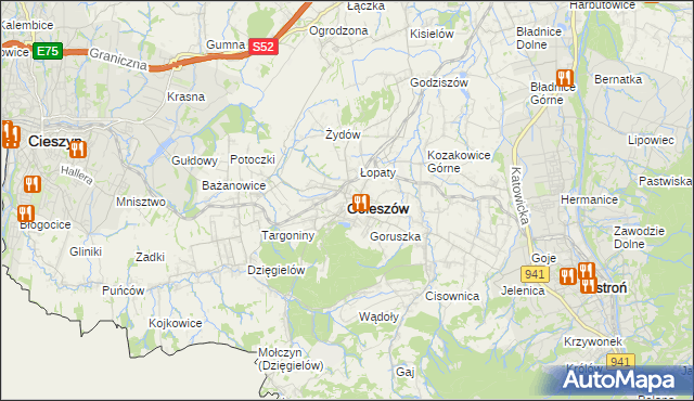 mapa Goleszów powiat cieszyński, Goleszów powiat cieszyński na mapie Targeo