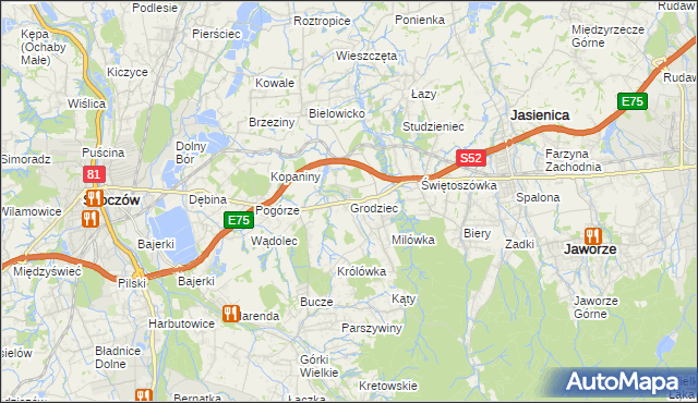 mapa Grodziec gmina Jasienica, Grodziec gmina Jasienica na mapie Targeo