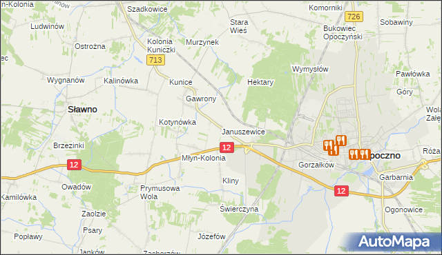 mapa Januszewice gmina Opoczno, Januszewice gmina Opoczno na mapie Targeo