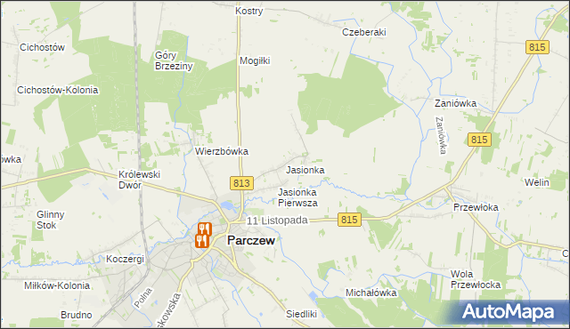 mapa Jasionka gmina Parczew, Jasionka gmina Parczew na mapie Targeo