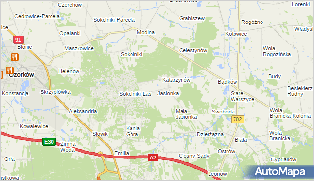mapa Jasionka gmina Zgierz, Jasionka gmina Zgierz na mapie Targeo