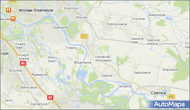 mapa Kamieniec Wrocławski, Kamieniec Wrocławski na mapie Targeo