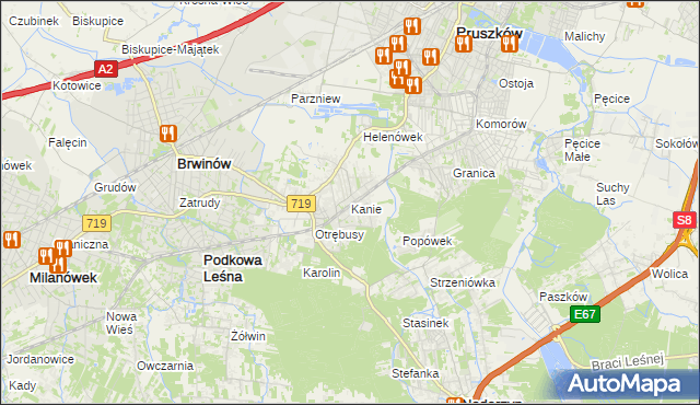 mapa Kanie gmina Brwinów, Kanie gmina Brwinów na mapie Targeo