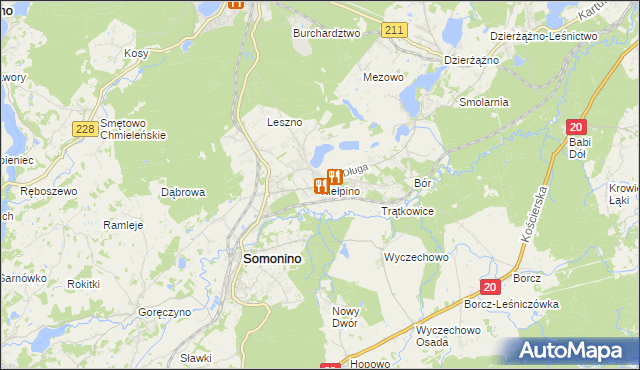 mapa Kiełpino gmina Kartuzy, Kiełpino gmina Kartuzy na mapie Targeo