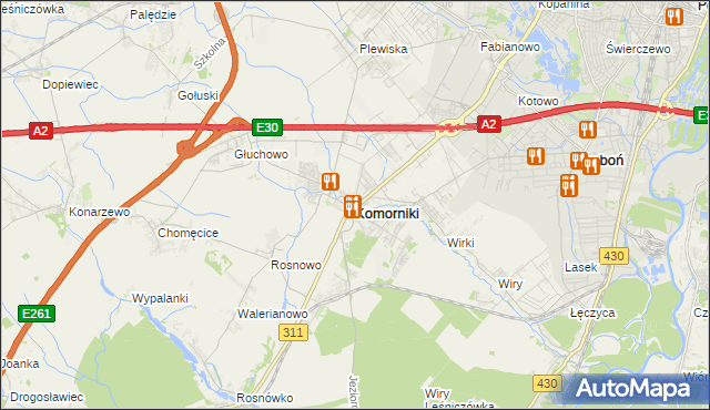 mapa Komorniki powiat poznański, Komorniki powiat poznański na mapie Targeo