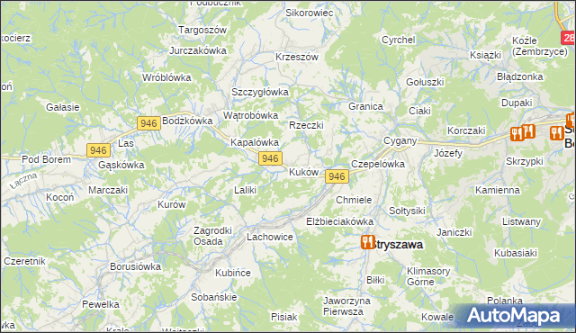 mapa Kuków gmina Stryszawa, Kuków gmina Stryszawa na mapie Targeo