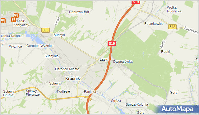 mapa Lasy gmina Kraśnik, Lasy gmina Kraśnik na mapie Targeo