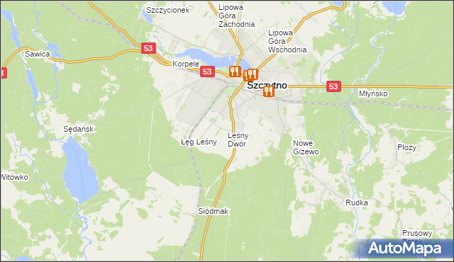 mapa Leśny Dwór gmina Szczytno, Leśny Dwór gmina Szczytno na mapie Targeo