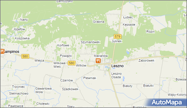 mapa Marianów gmina Leszno, Marianów gmina Leszno na mapie Targeo