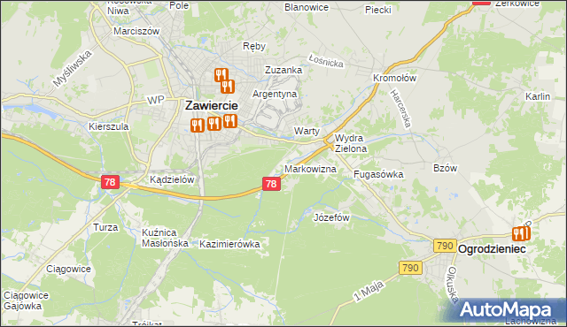 mapa Markowizna gmina Ogrodzieniec, Markowizna gmina Ogrodzieniec na mapie Targeo