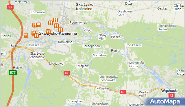 mapa Michałów gmina Skarżysko Kościelne, Michałów gmina Skarżysko Kościelne na mapie Targeo