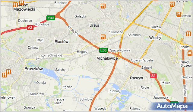 mapa Michałowice powiat pruszkowski, Michałowice powiat pruszkowski na mapie Targeo