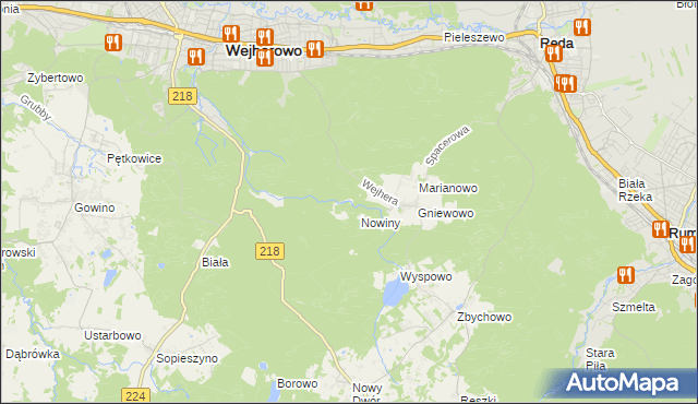 mapa Młynki gmina Wejherowo, Młynki gmina Wejherowo na mapie Targeo
