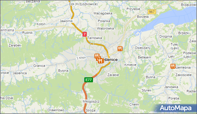 mapa Myślenice, Myślenice na mapie Targeo