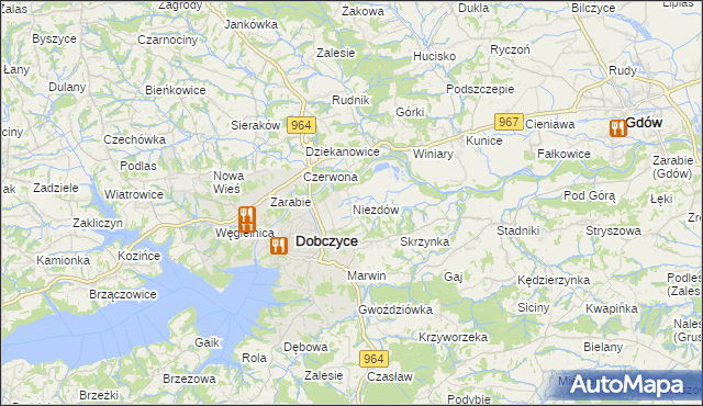 mapa Niezdów gmina Dobczyce, Niezdów gmina Dobczyce na mapie Targeo