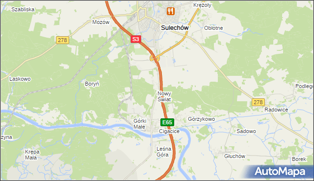 mapa Nowy Świat gmina Sulechów, Nowy Świat gmina Sulechów na mapie Targeo