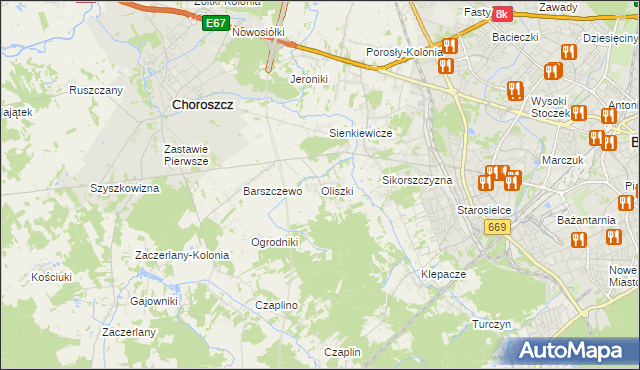 mapa Oliszki gmina Choroszcz, Oliszki gmina Choroszcz na mapie Targeo