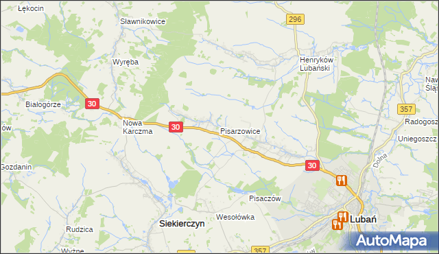 mapa Pisarzowice gmina Lubań, Pisarzowice gmina Lubań na mapie Targeo
