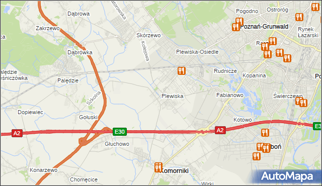 mapa Plewiska gmina Komorniki, Plewiska gmina Komorniki na mapie Targeo
