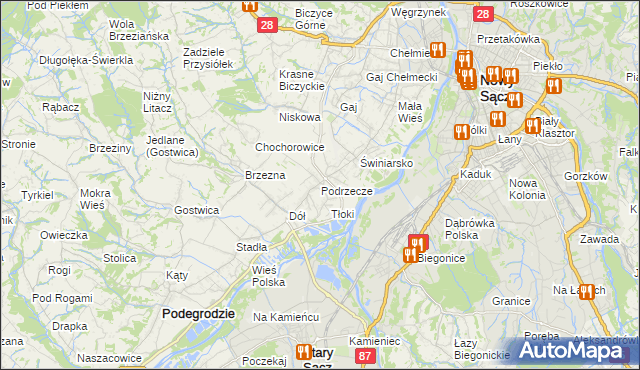 mapa Podrzecze gmina Podegrodzie, Podrzecze gmina Podegrodzie na mapie Targeo