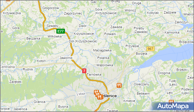 mapa Polanka gmina Myślenice, Polanka gmina Myślenice na mapie Targeo
