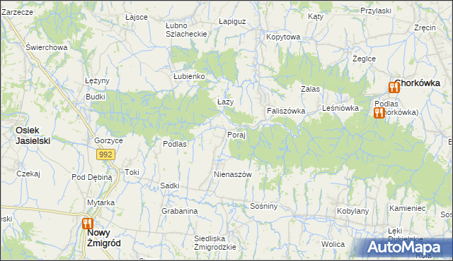 mapa Poraj gmina Chorkówka, Poraj gmina Chorkówka na mapie Targeo