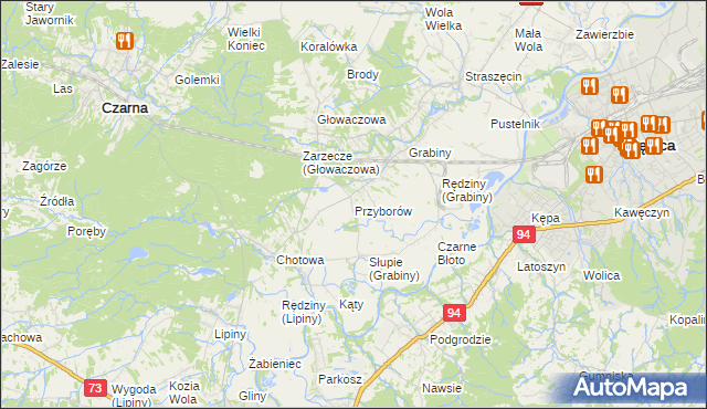 mapa Przyborów gmina Czarna, Przyborów gmina Czarna na mapie Targeo