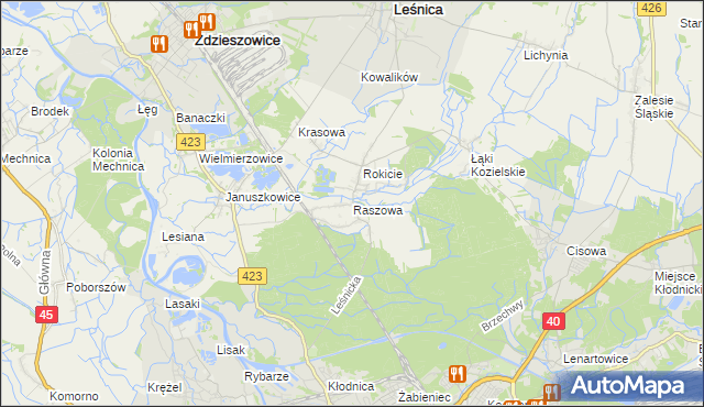mapa Raszowa gmina Leśnica, Raszowa gmina Leśnica na mapie Targeo