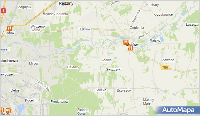 mapa Siedlec gmina Mstów, Siedlec gmina Mstów na mapie Targeo