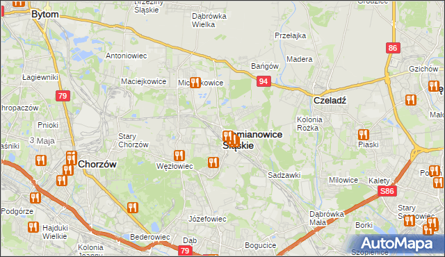 mapa Siemianowice Śląskie, Siemianowice Śląskie na mapie Targeo