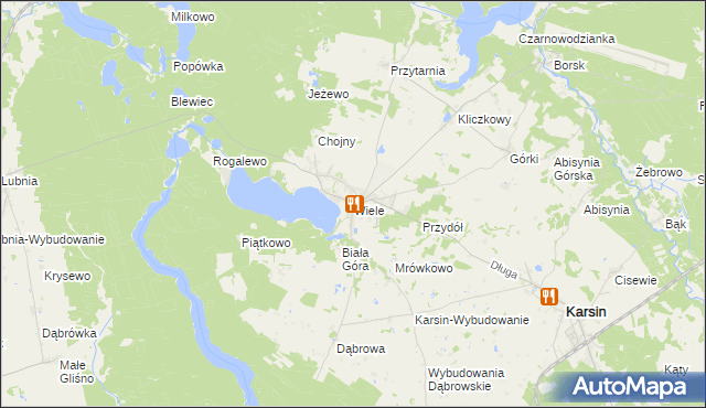 mapa Wiele gmina Karsin, Wiele gmina Karsin na mapie Targeo