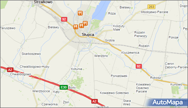 mapa Wierzbno gmina Słupca, Wierzbno gmina Słupca na mapie Targeo