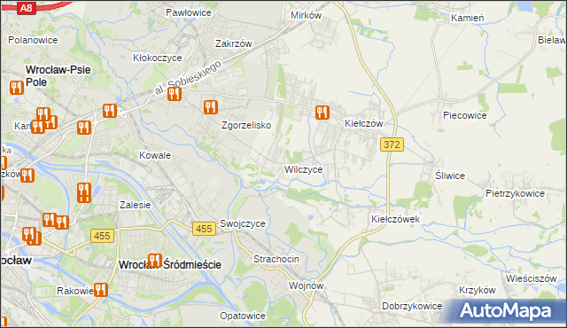 mapa Wilczyce gmina Długołęka, Wilczyce gmina Długołęka na mapie Targeo